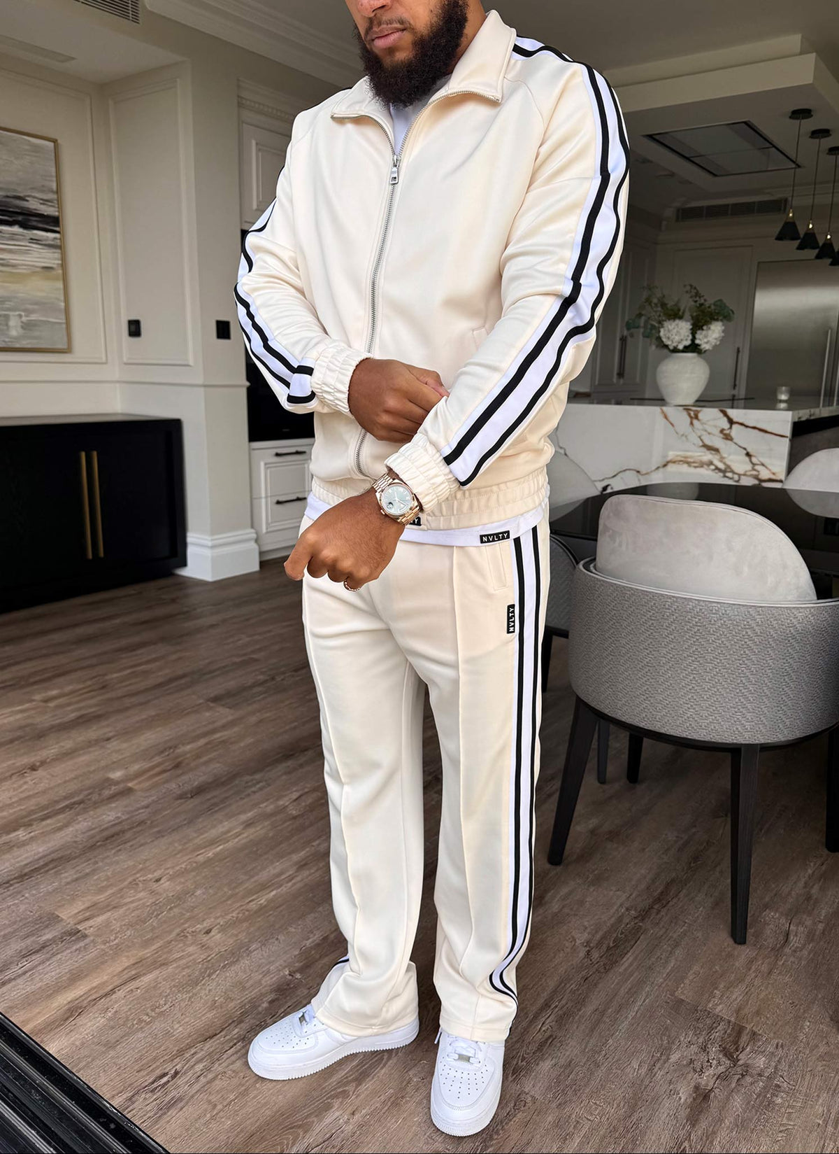 Panelled Luxe Track Jacket - Ivory
