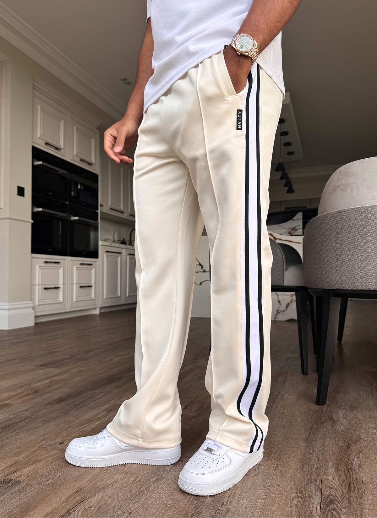 Panelled Luxe Track Pants - Ivory