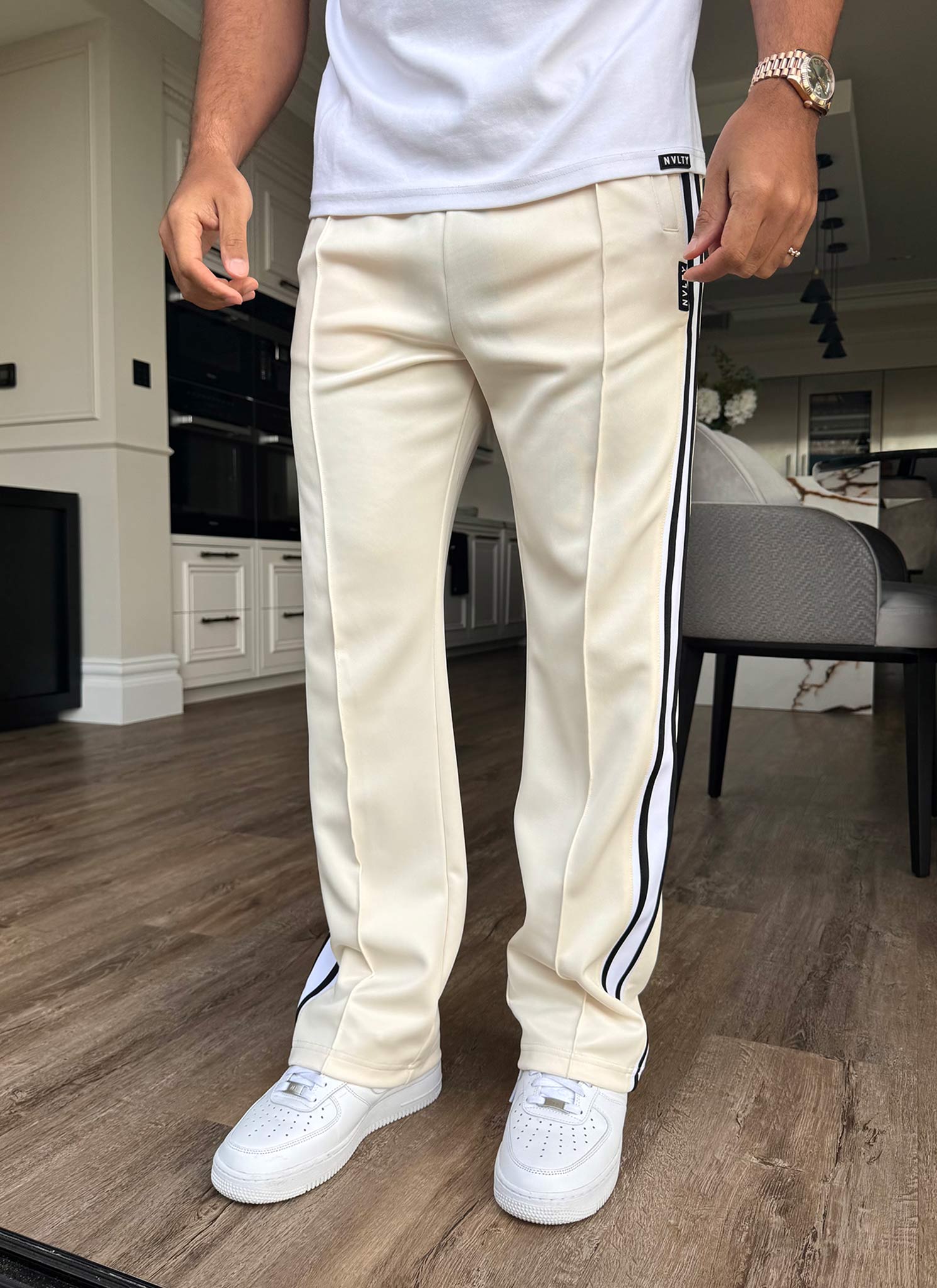 Panelled Luxe Track Pants - Ivory