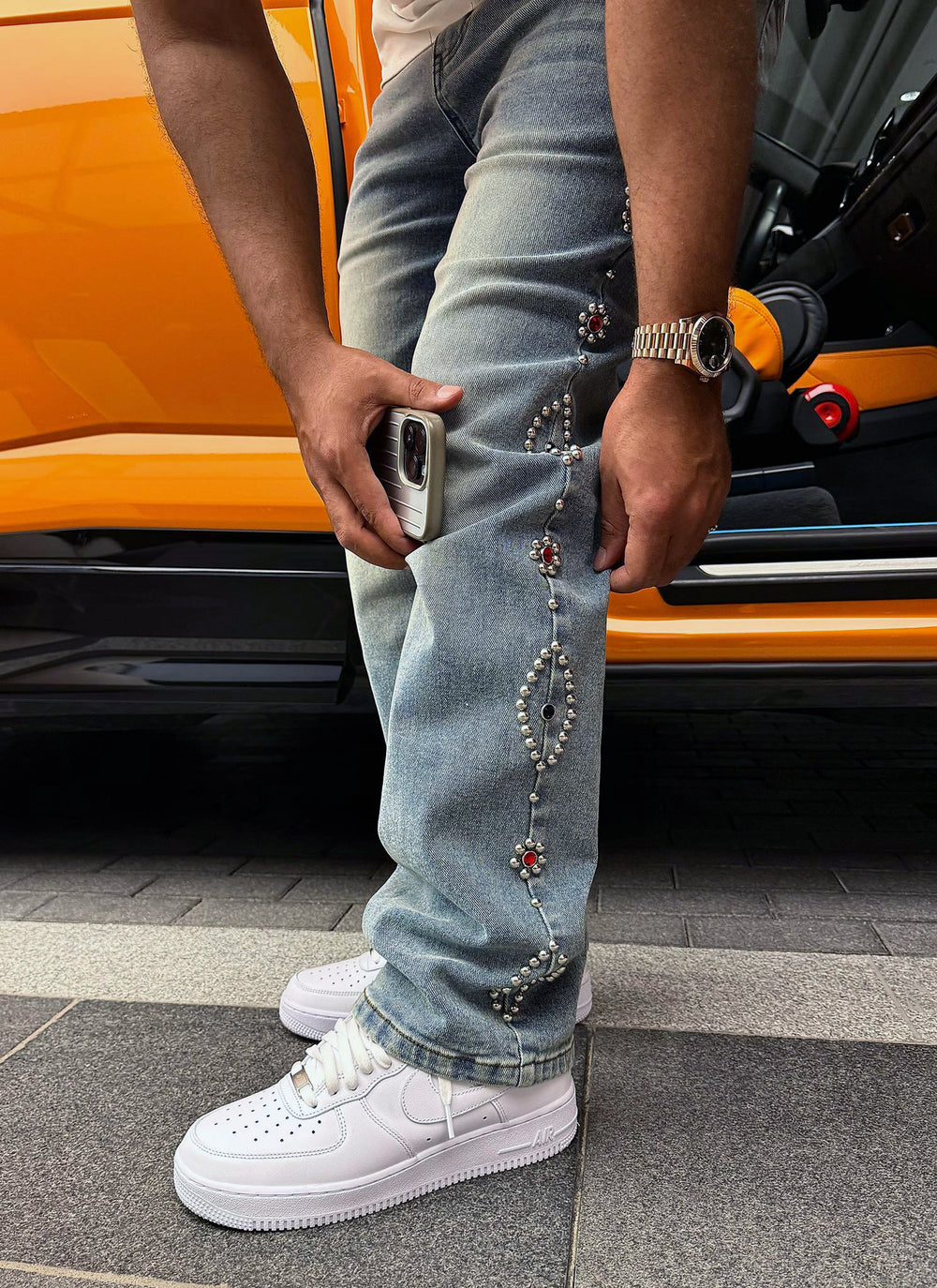Vintage Studded Jeans - Blue