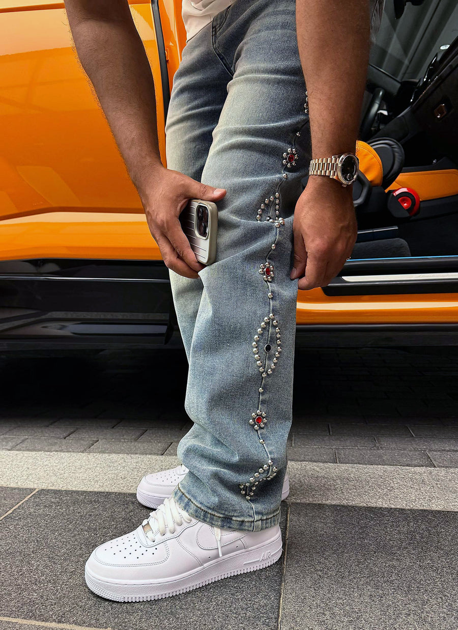 Vintage Studded Jeans - Blue