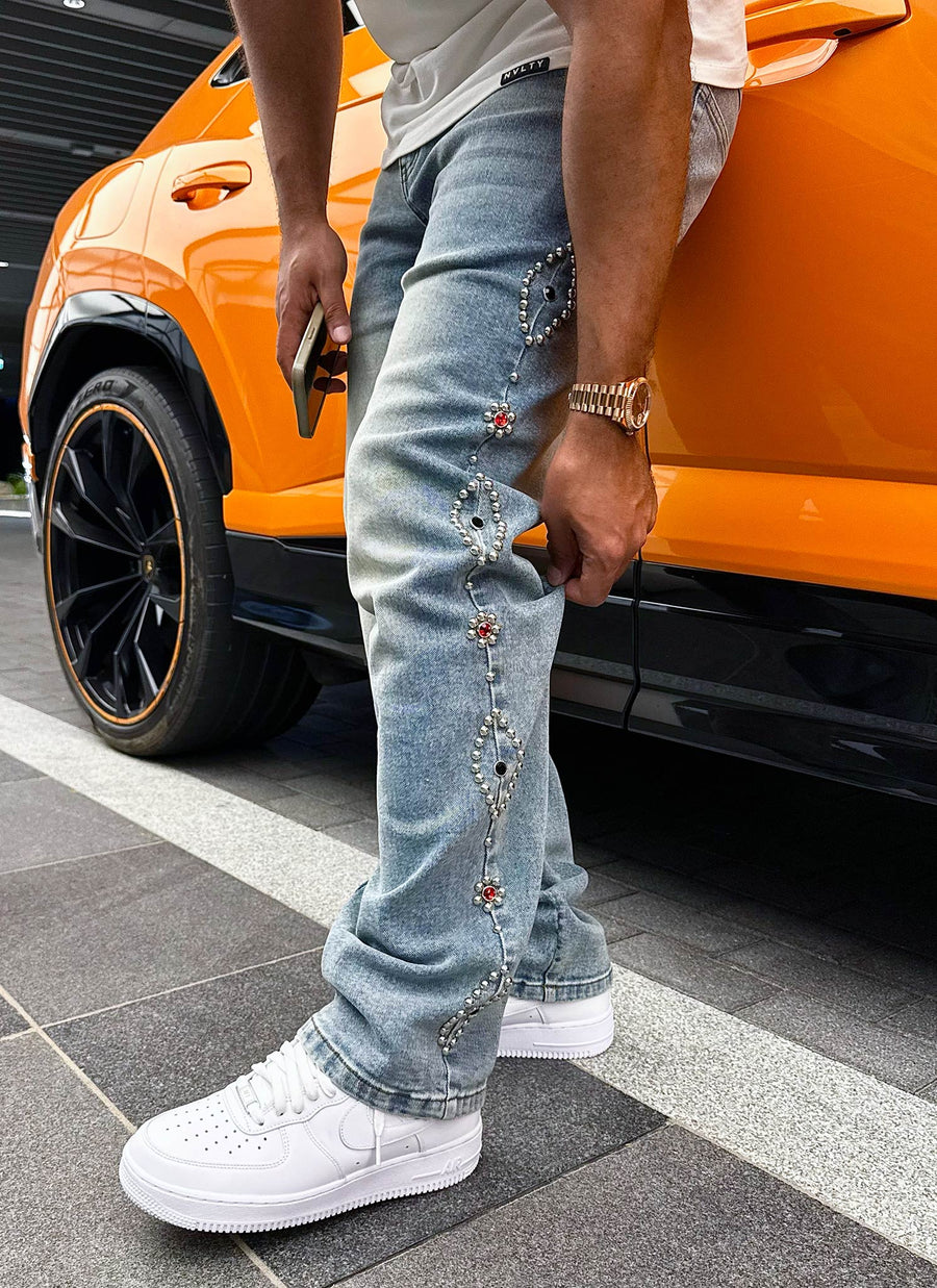 Vintage Studded Jeans - Blue