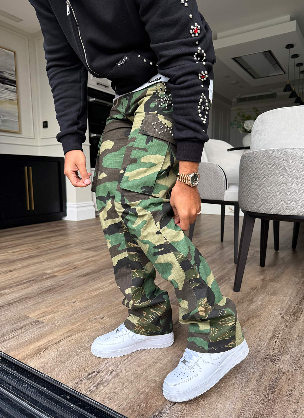 Vintage Flare Studded Cargos - Camo