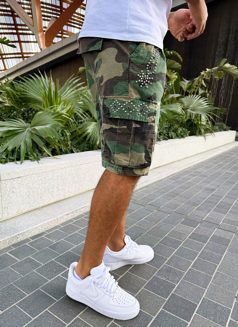 Vintage Studded Cargo Shorts - Camo