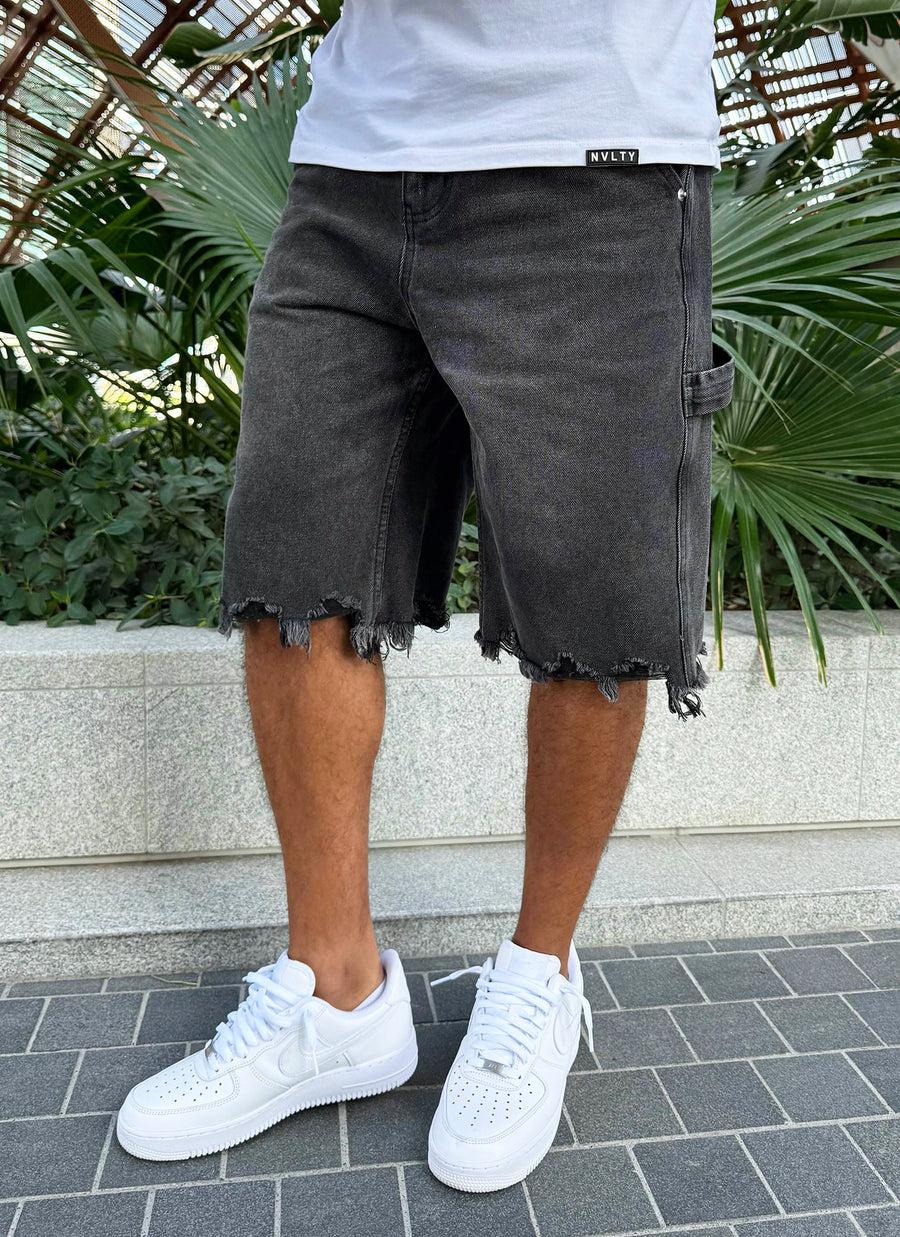 Vintage Raw Hem Denim Shorts - Black