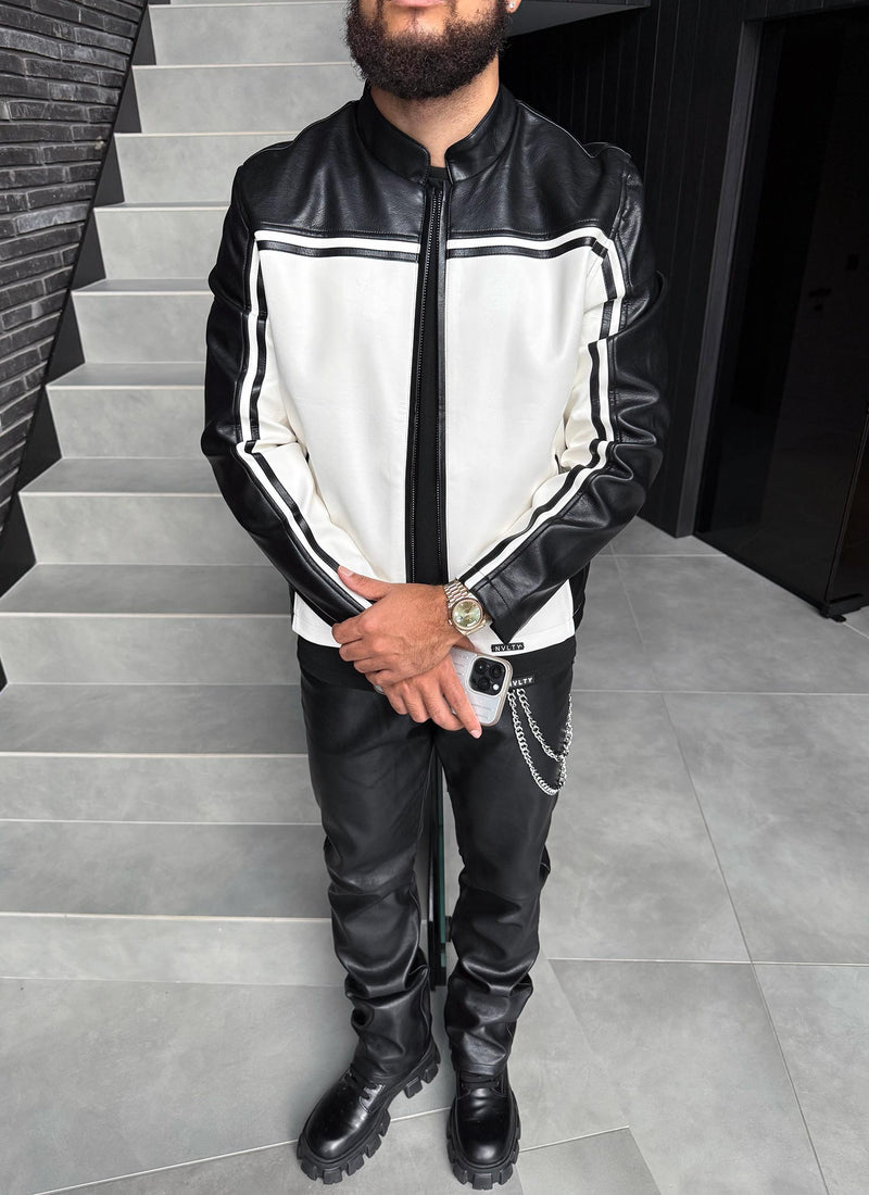 Moto Racer Biker Jacket - Black/Ivory