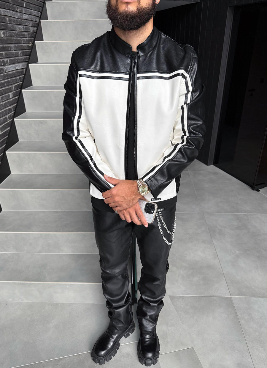 Moto Racer Biker Jacket - Black/Ivory