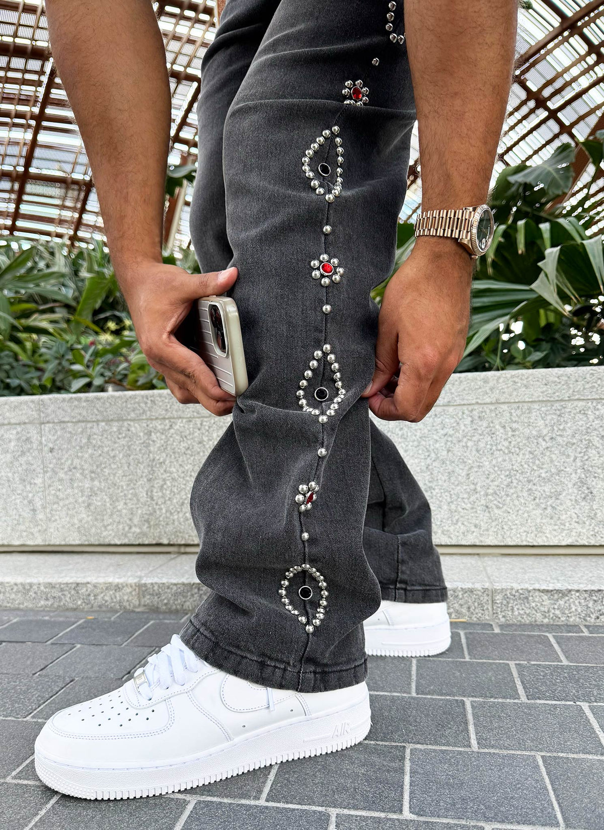 Vintage Studded Jeans - Grey