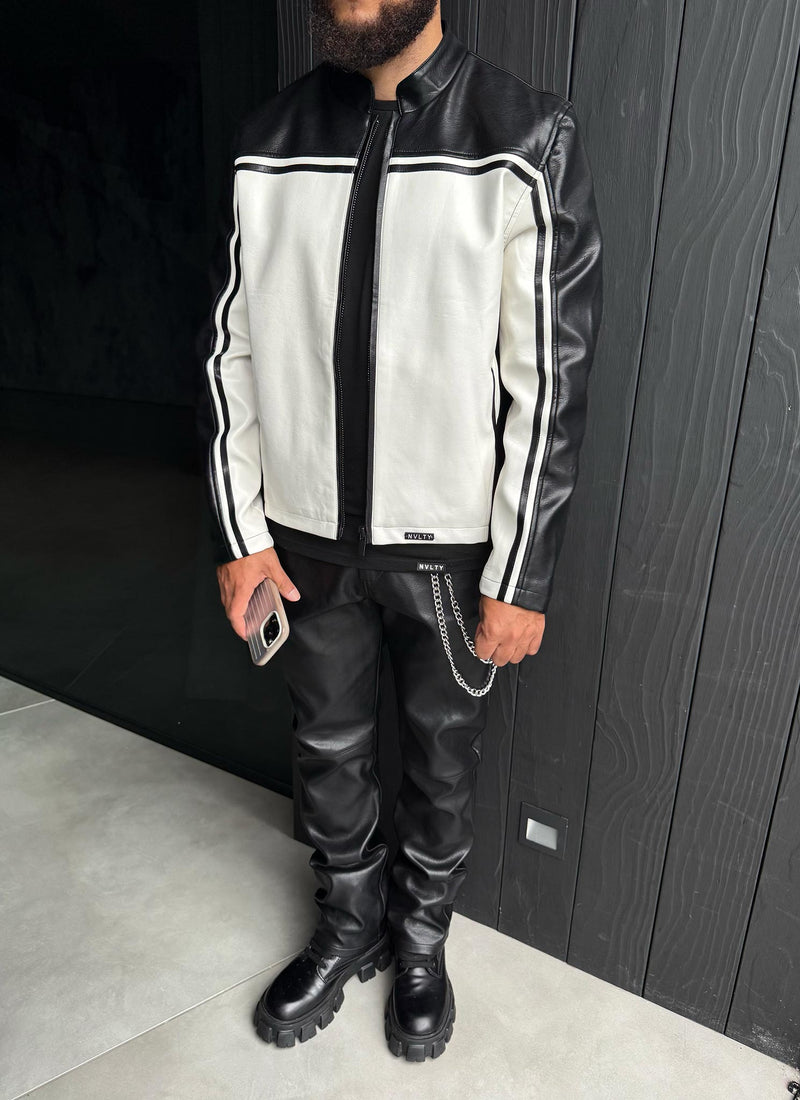 Moto Racer Biker Jacket - Black/Ivory