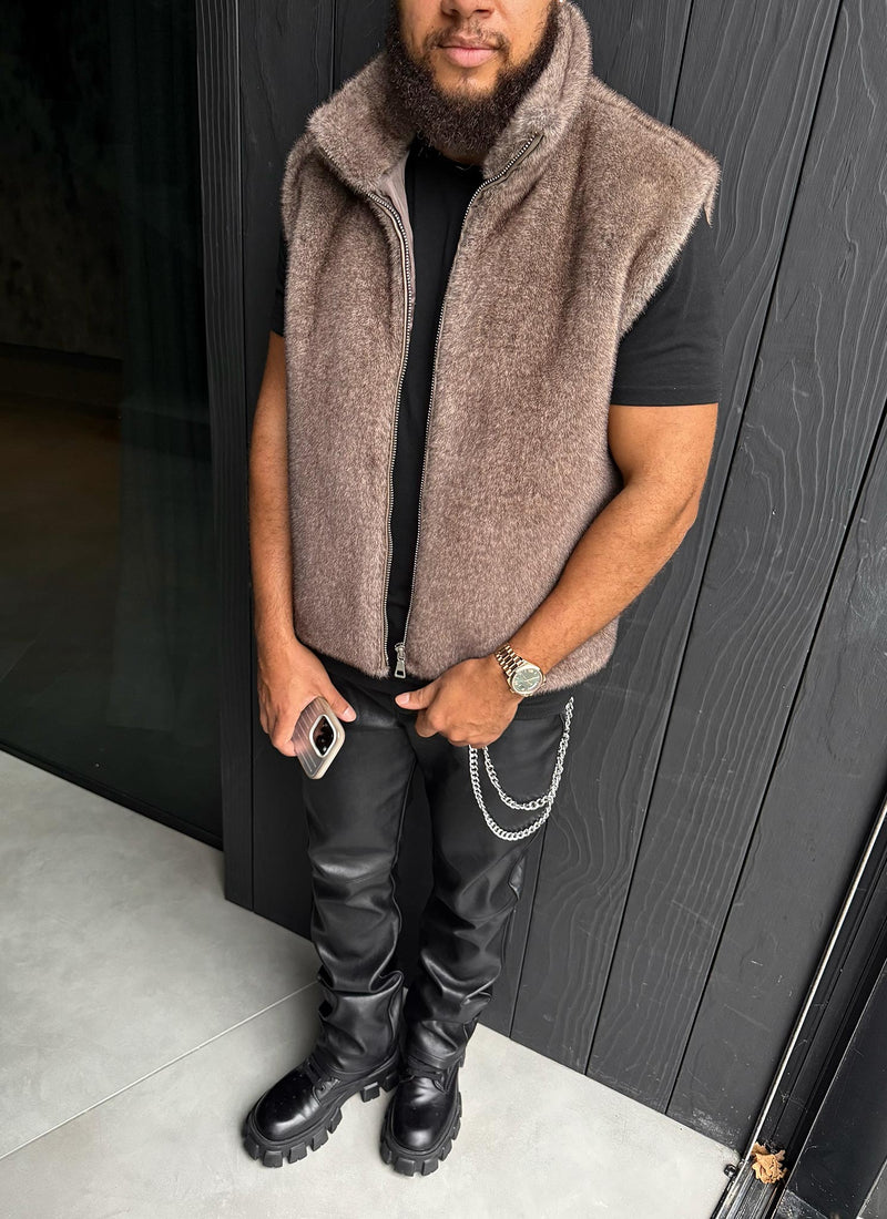 Fur Vest - Taupe