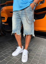 Vintage Raw Hem Denim Shorts - Blue