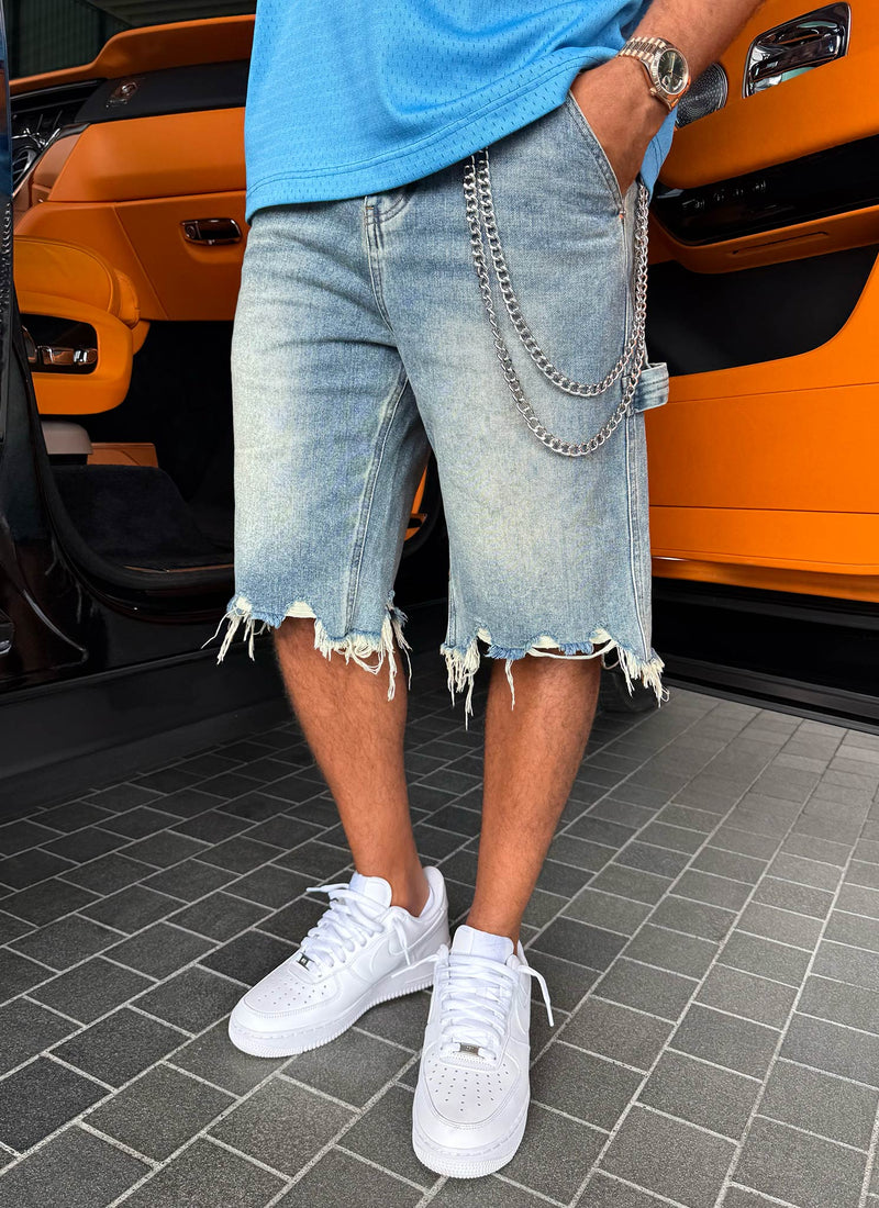 Vintage Raw Hem Denim Shorts - Blue