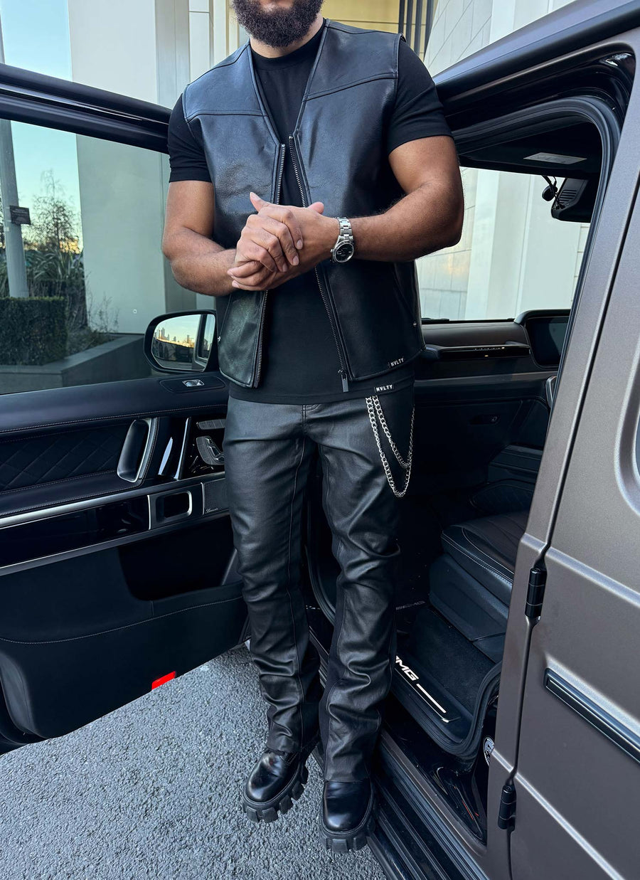 Leather Carpenter Rivet Vest - Black