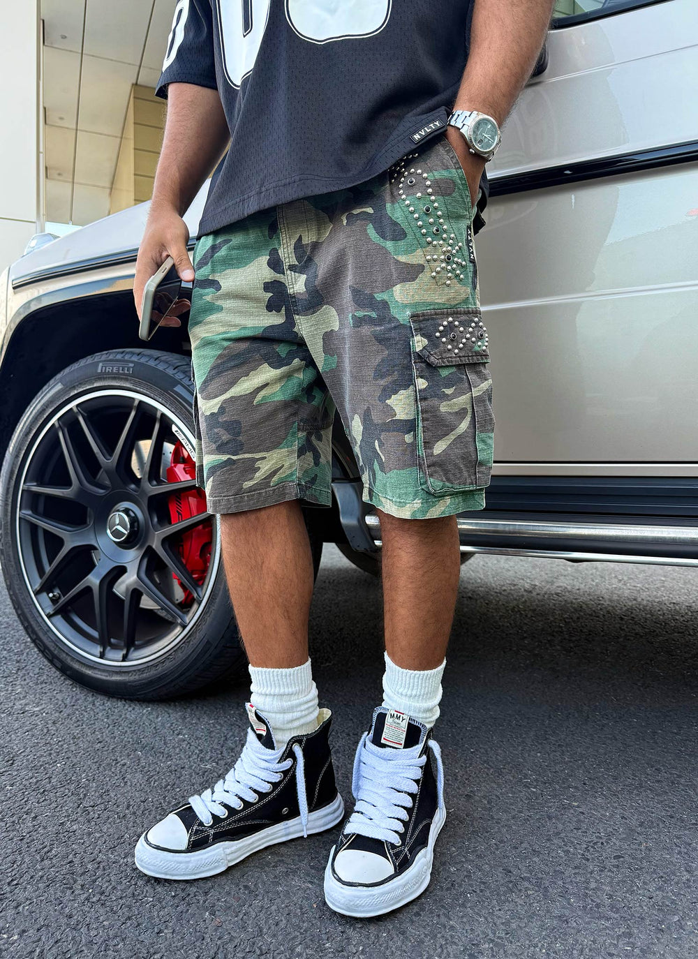Vintage Studded Cargo Shorts - Camo