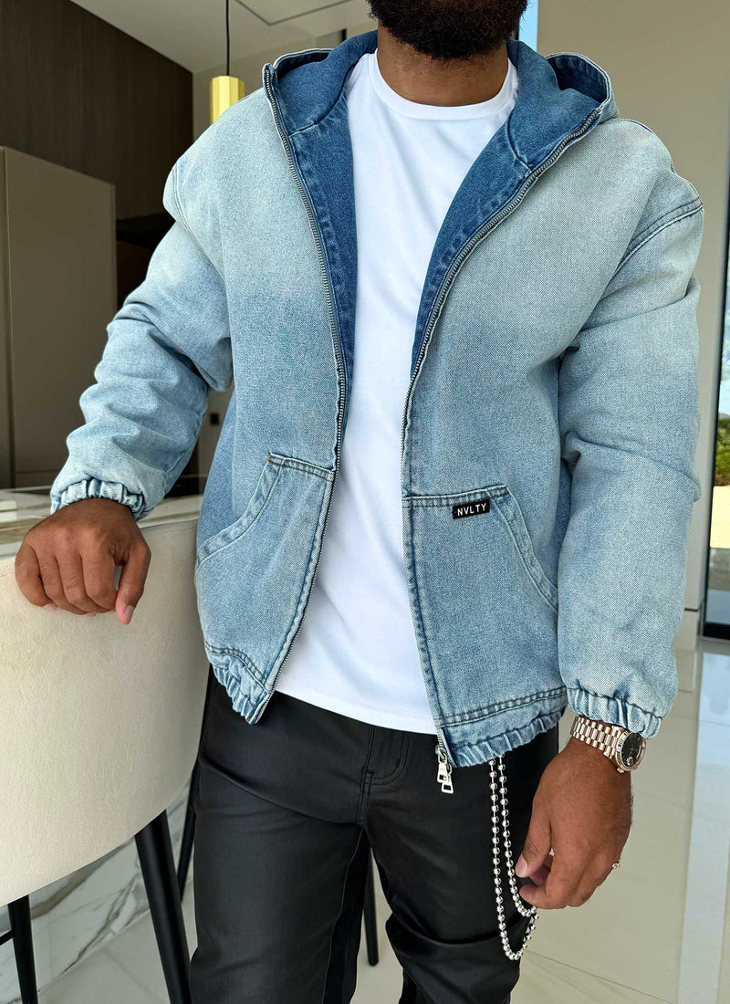 Heavyweight Denim Zip Hoodie - Blue