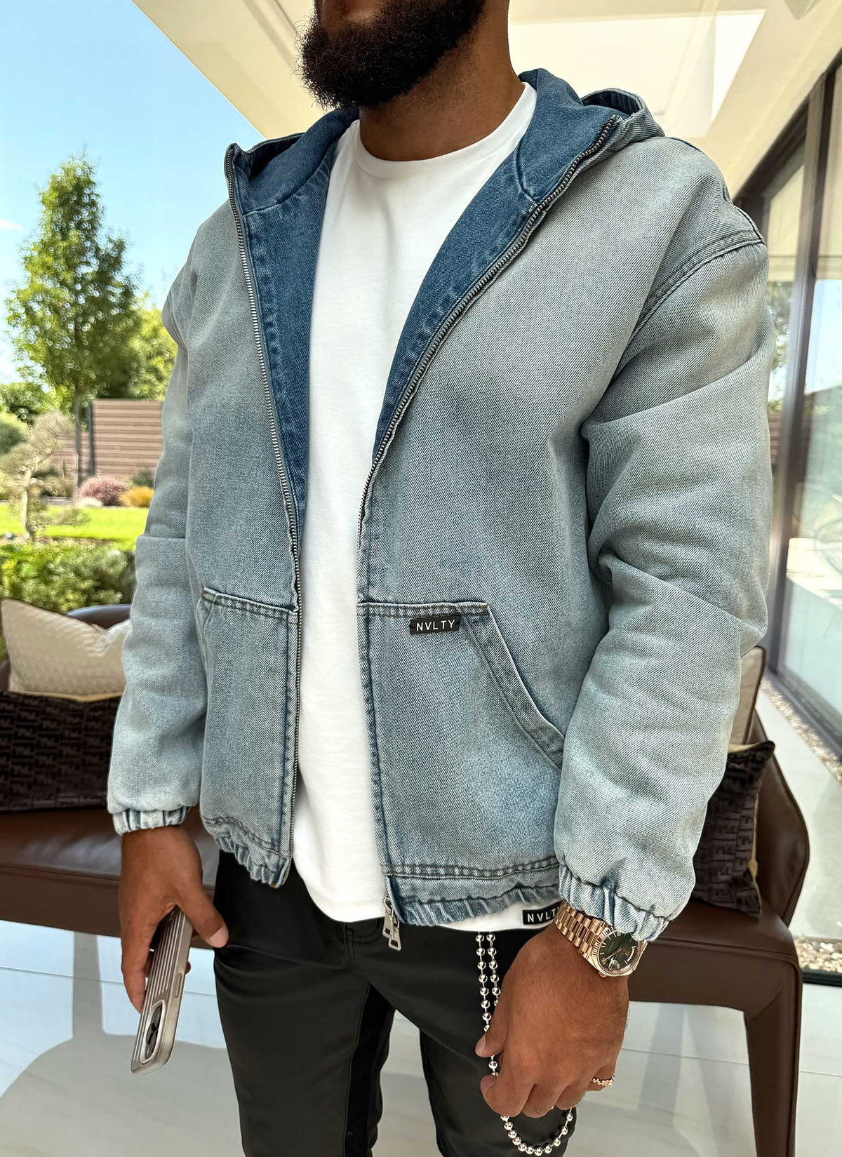 Heavyweight Denim Zip Hoodie - Blue