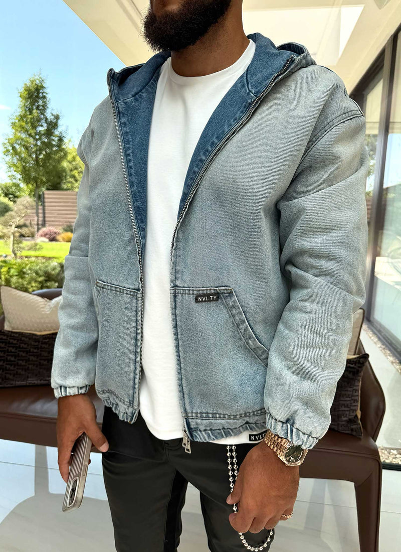 Heavyweight Denim Zip Hoodie - Blue