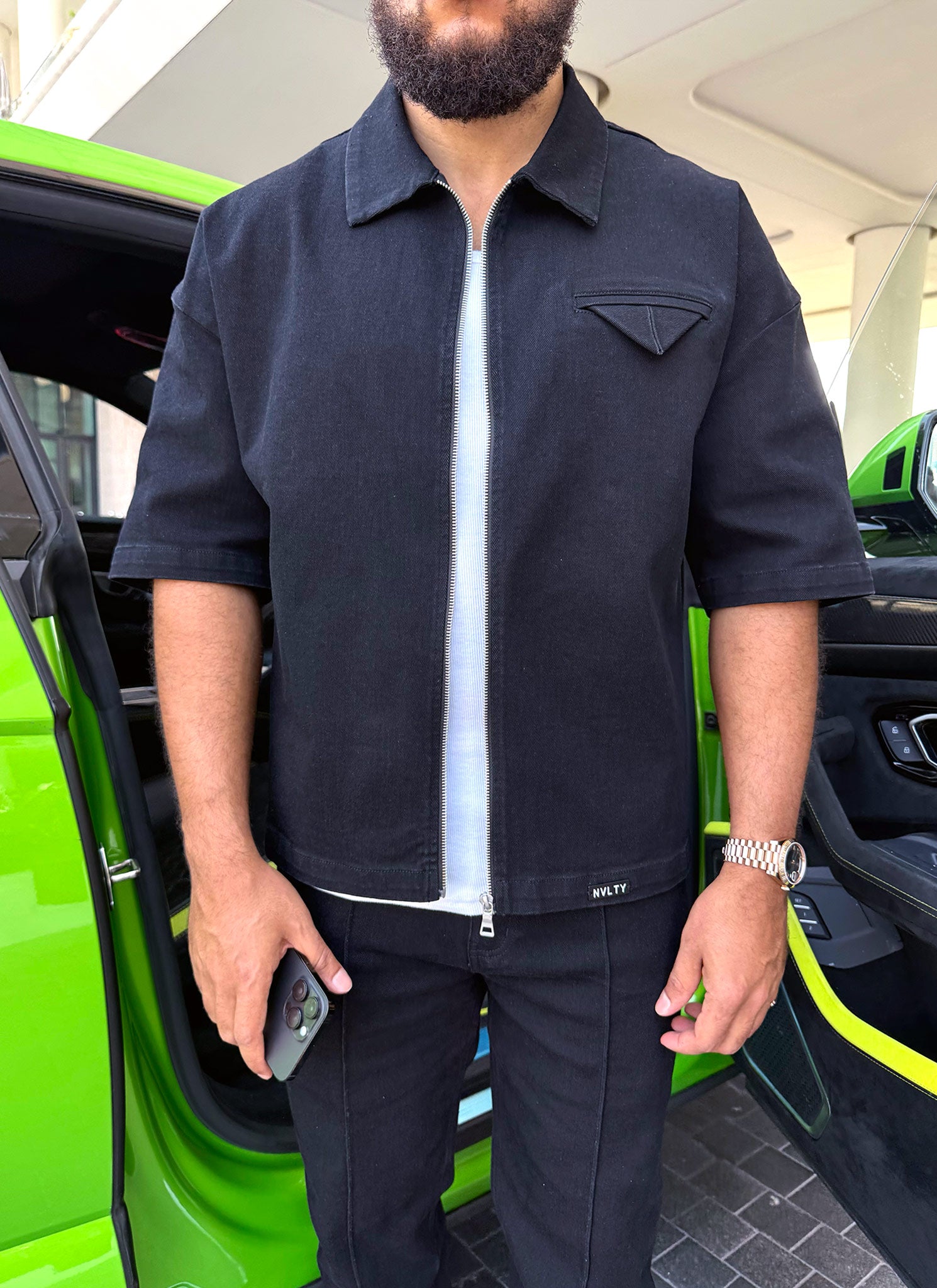 Vintage Pocket Square Denim Shirt - Black