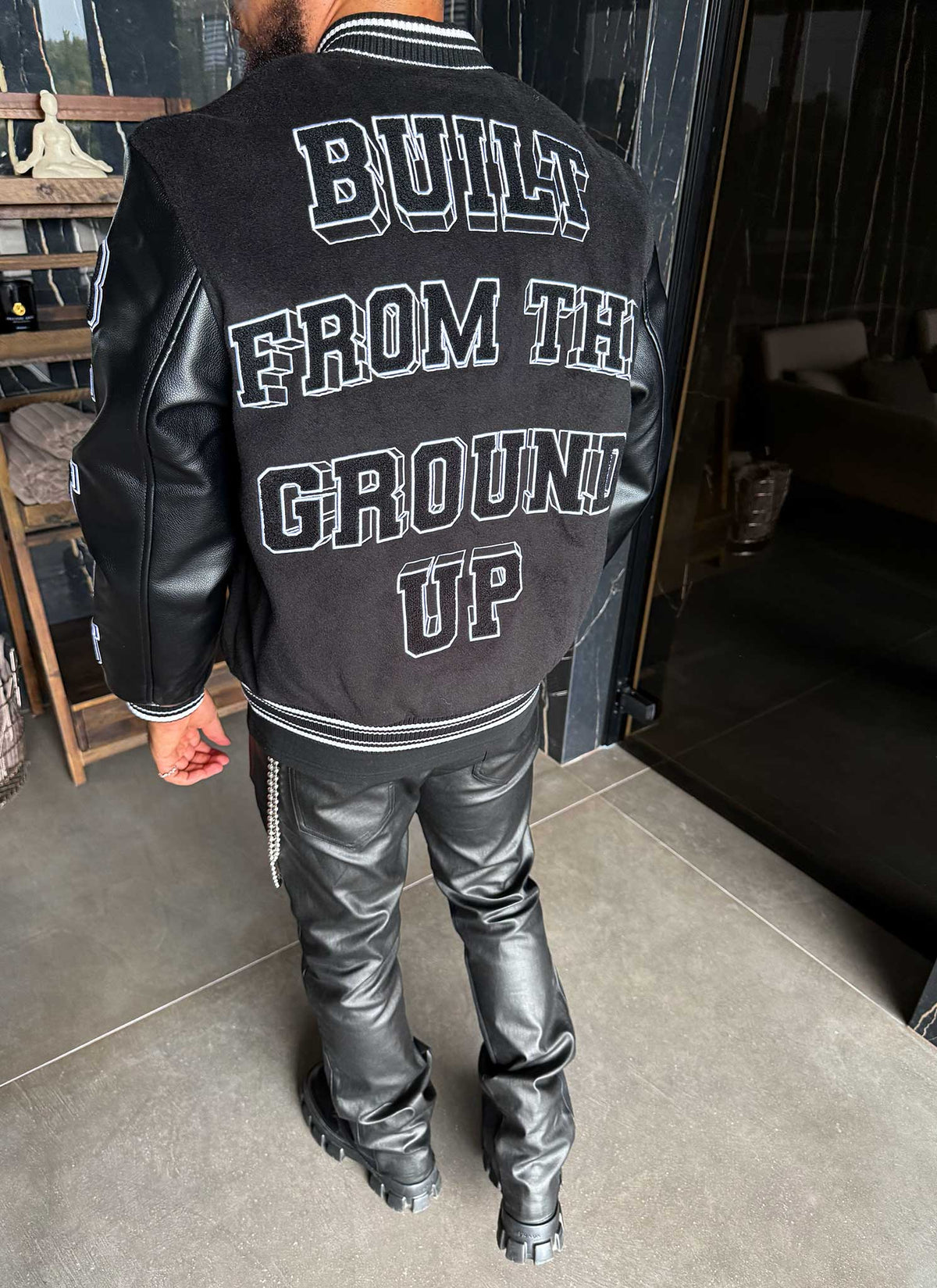 Built From The Ground Up Varsity Jacket - Black