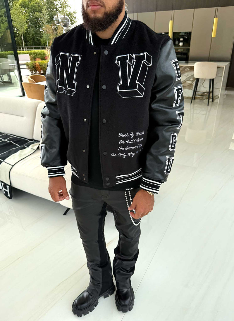 Built From The Ground Up Varsity Jacket - Black