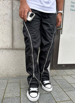 Nylon Flare Zipper Pants - Black