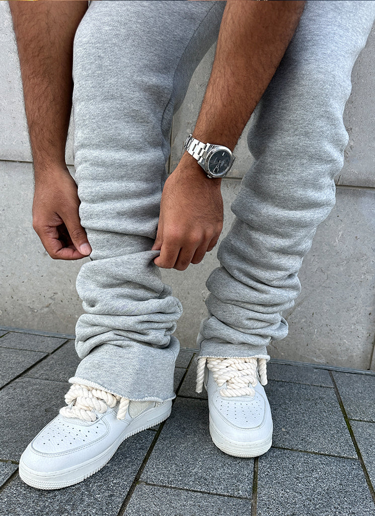 White stacked joggers best sale