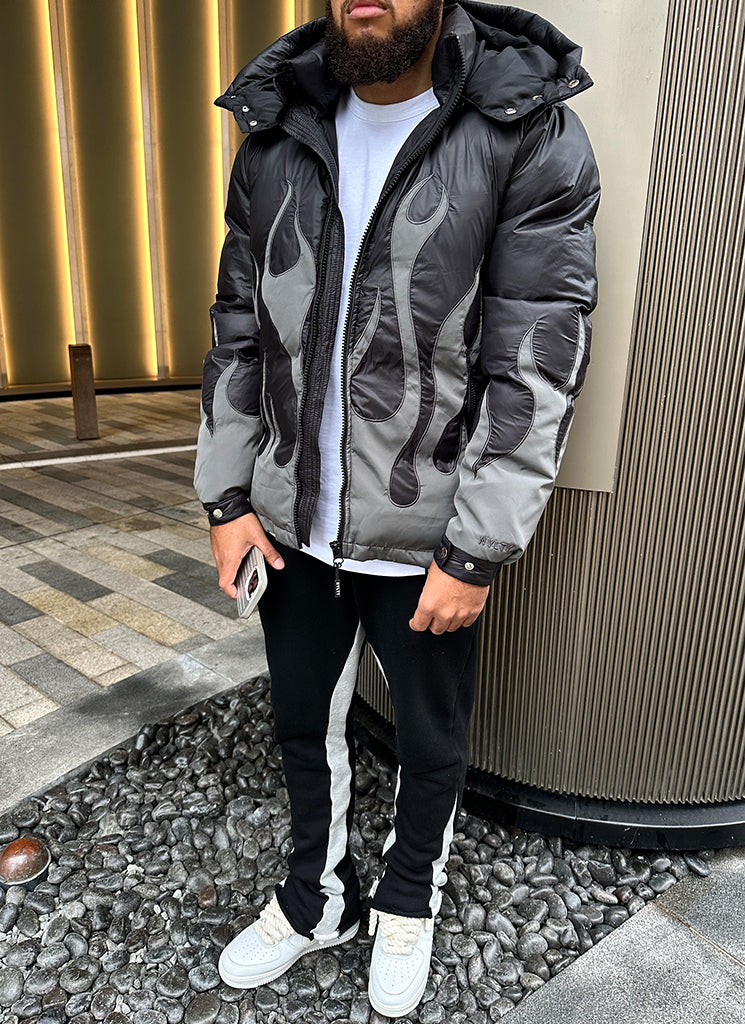 Flame Puffer Jacket - Black