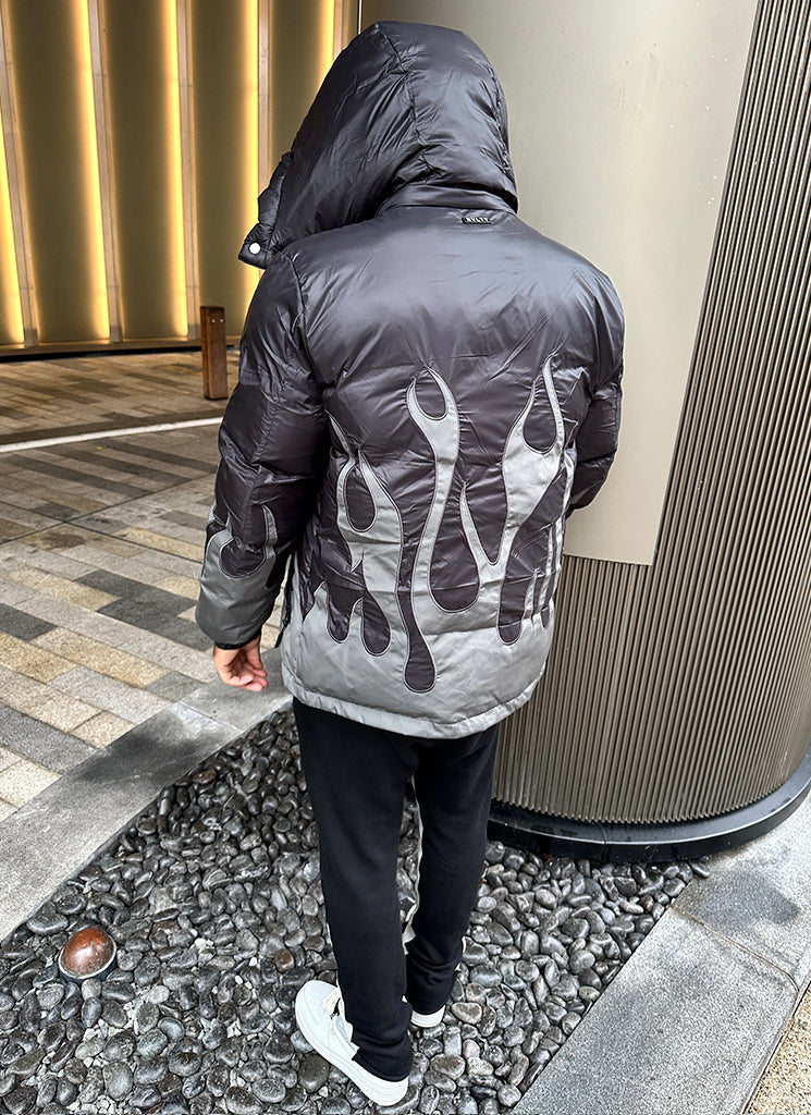 Flame Puffer Jacket - Black