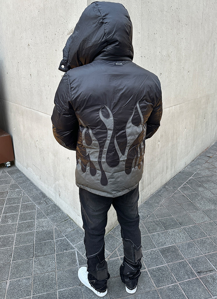 Flame Puffer Jacket - Black