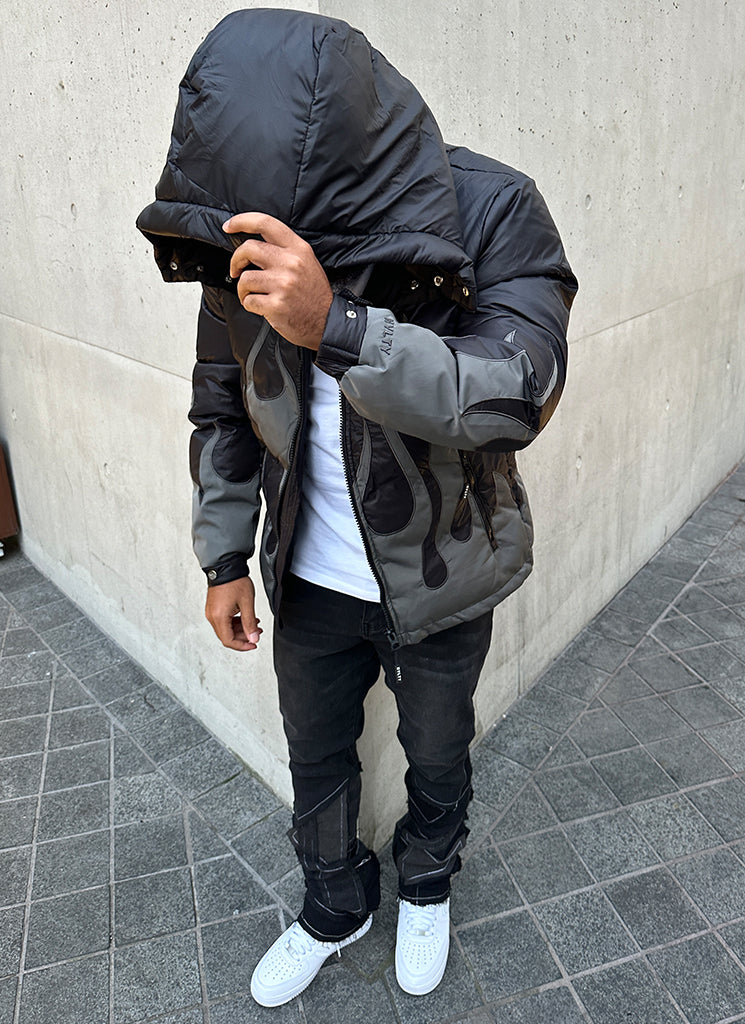 Flame Puffer Jacket - Black