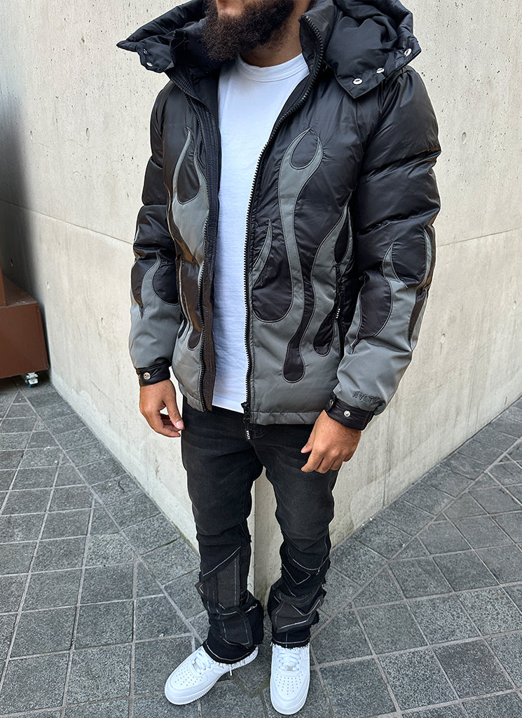 Flame Puffer Jacket - Black