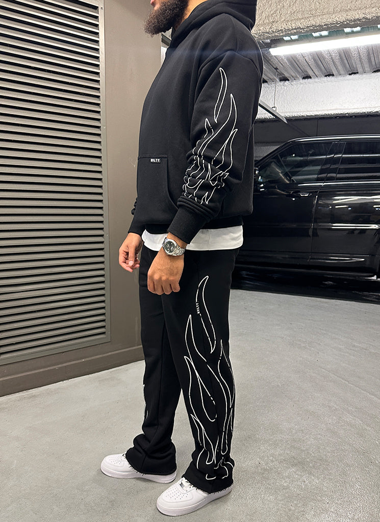 Vintage Flare Flame Joggers - Black