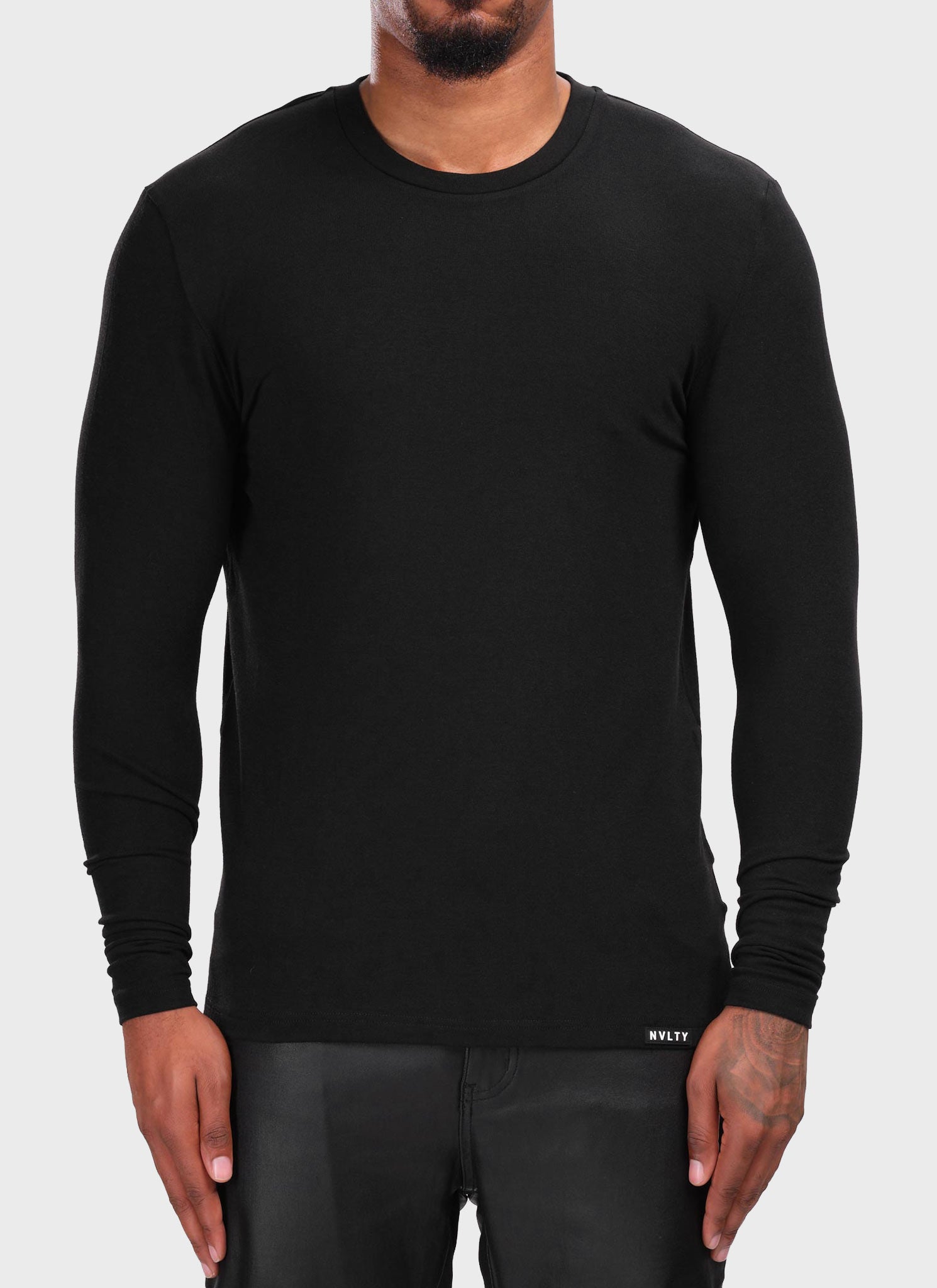 Knit Fitted Long Sleeve T-Shirt - Black