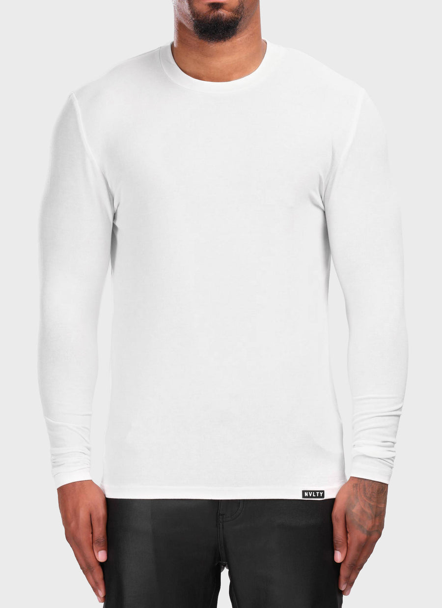 Knit Fitted Long Sleeve T-Shirt - White