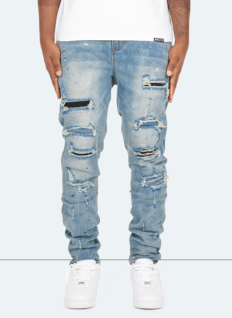Repaired Paint Jeans - Light Blue – N V L T Y