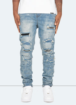 Repaired Paint Jeans - Light Blue
