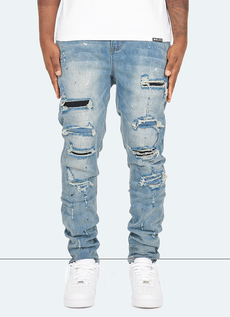 Repaired Paint Jeans - Light Blue