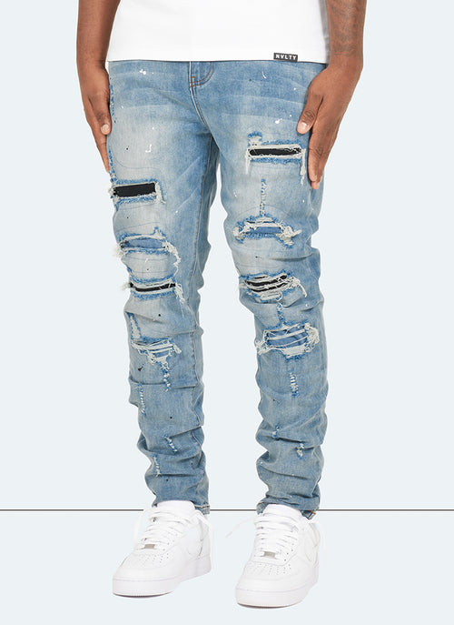 Repaired Paint Jeans - Light Blue
