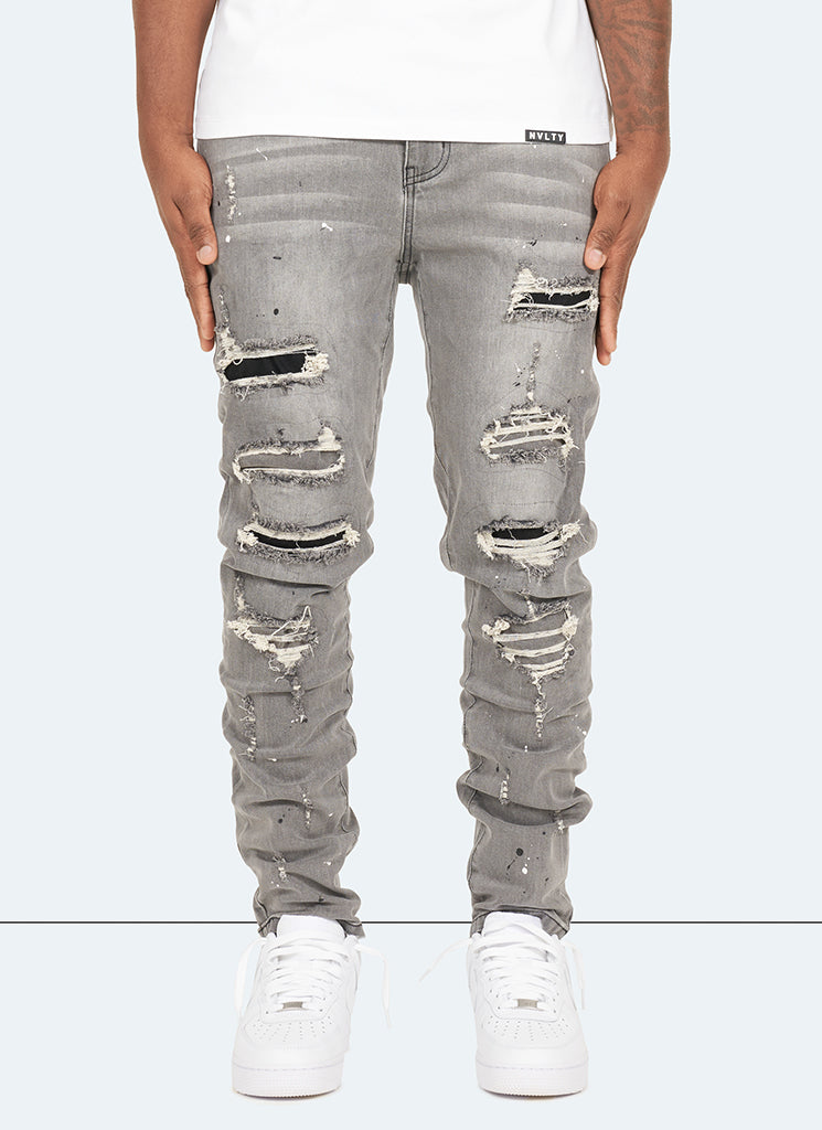 Repaired Paint Jeans - Light Grey – N V L T Y