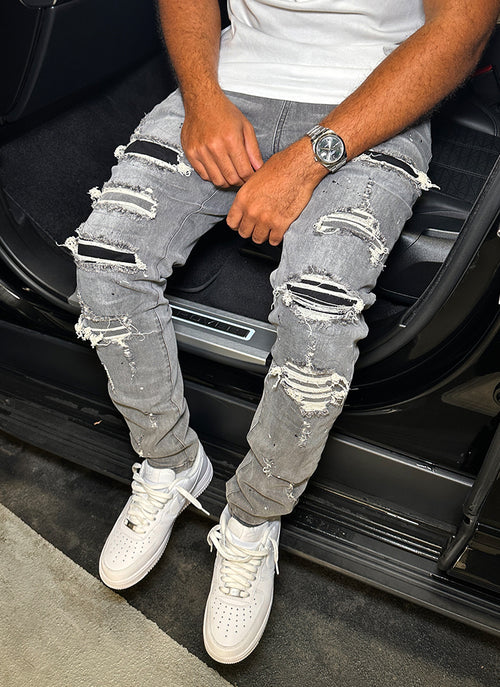 Repaired Paint Jeans - Light Grey