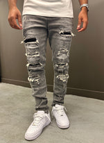 Repaired Paint Jeans - Light Grey