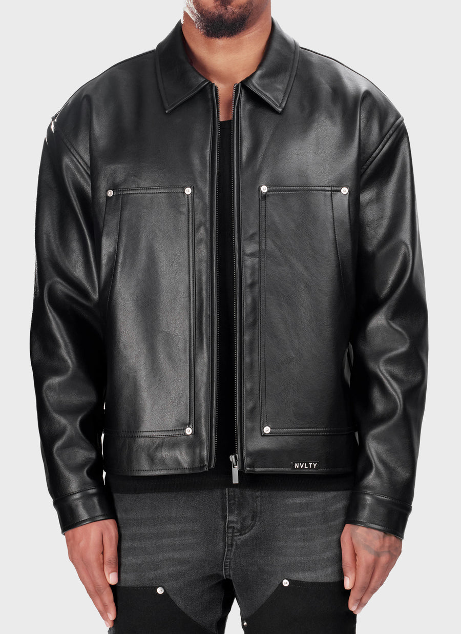 Leather Carpenter Rivet Jacket - Black