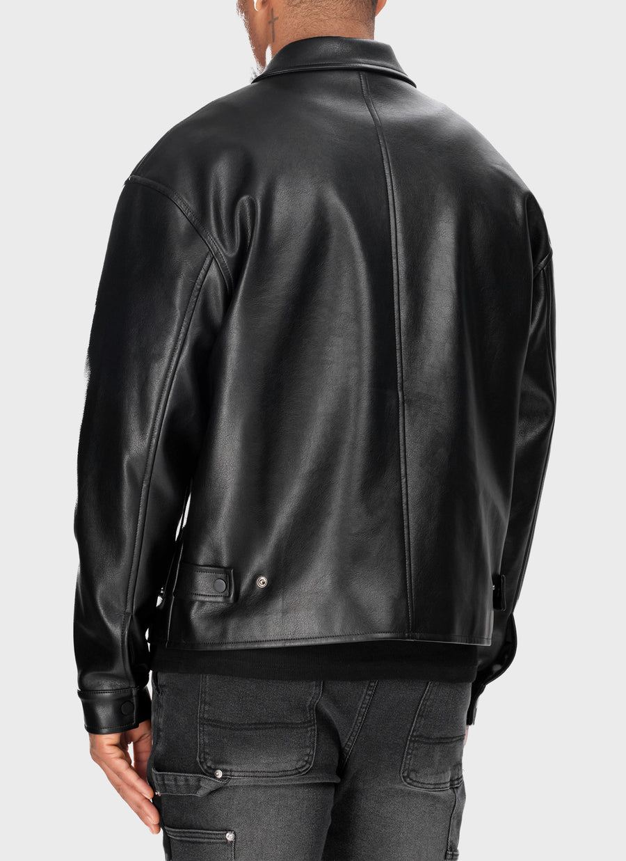 Leather Carpenter Rivet Jacket - Black