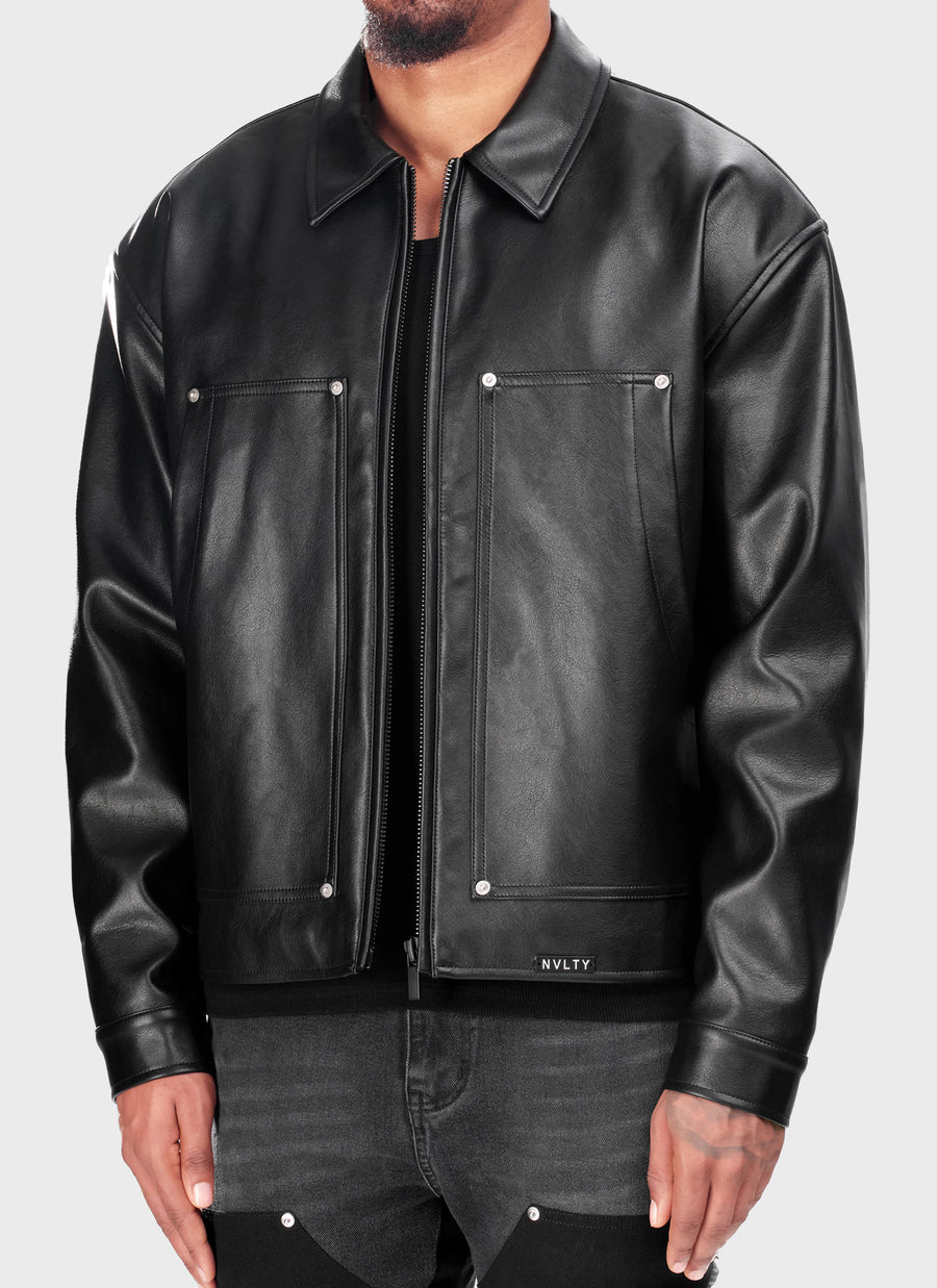 Leather Carpenter Rivet Jacket - Black