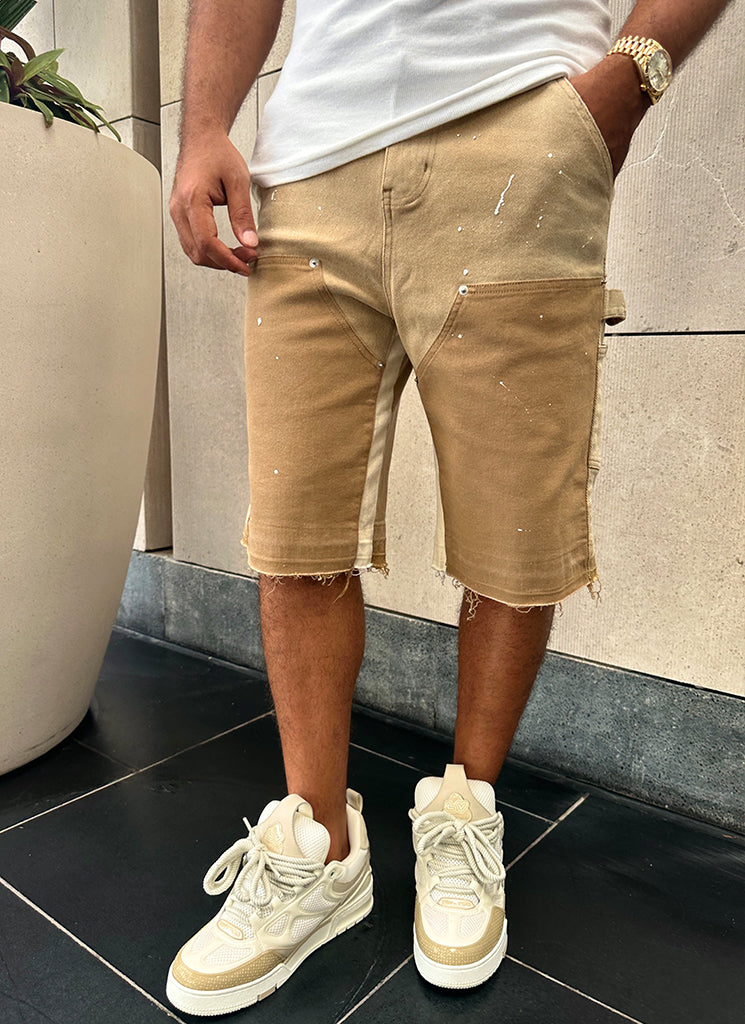 Vintage Carpenter Denim Paint Shorts - Washed Tan