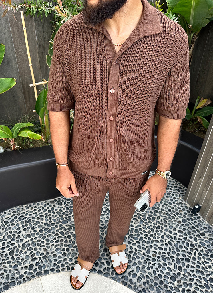 Crochet Knit Shirt - Brown
