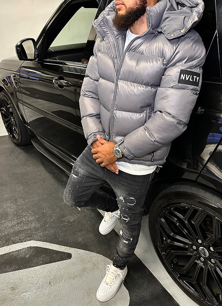 Monogram Puffer Jacket - Charcoal Grey – N V L T Y