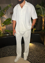 Pleated Drop Shoulder Shirt - White