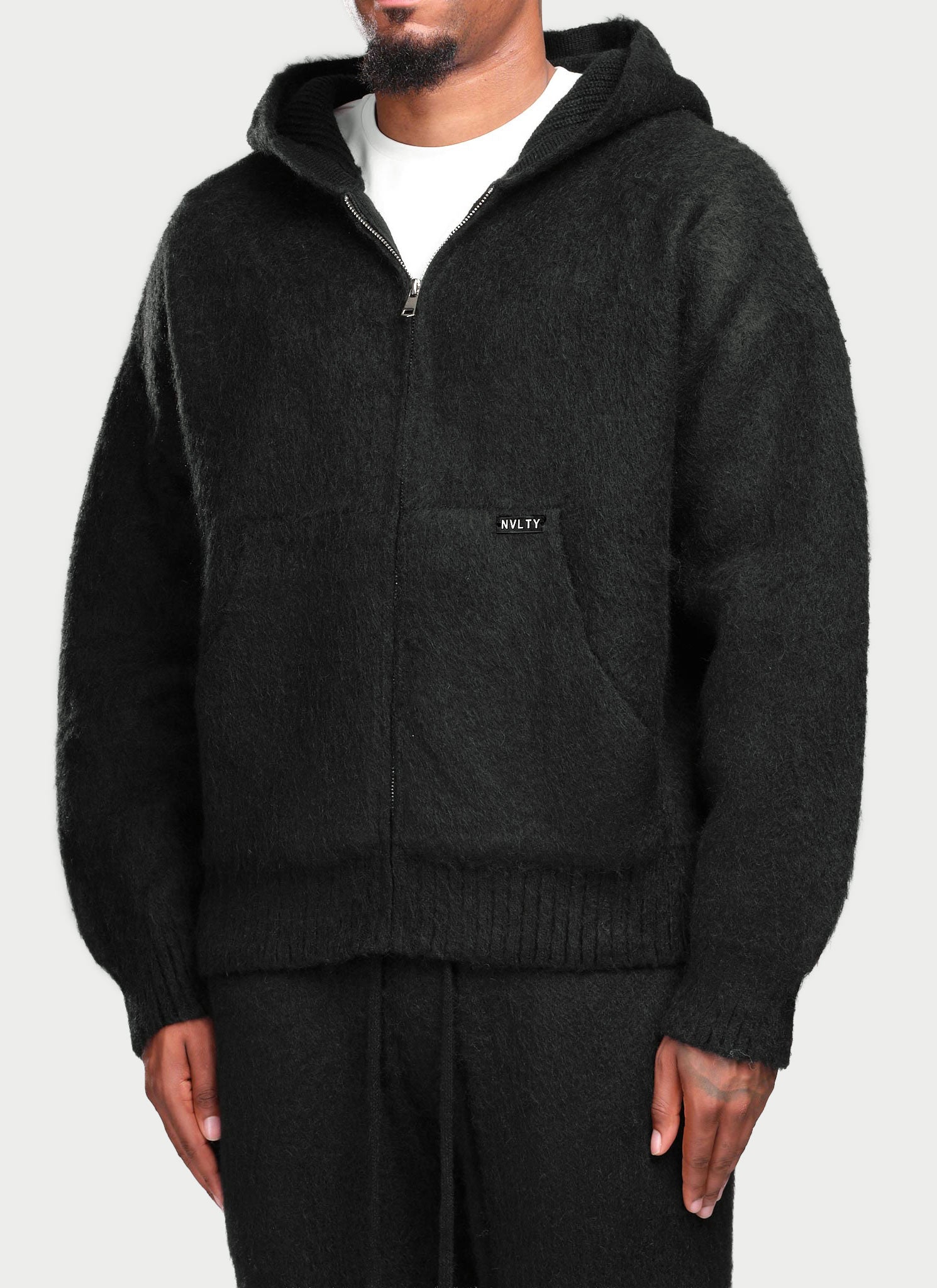 Mohair Zip Hoodie - Black