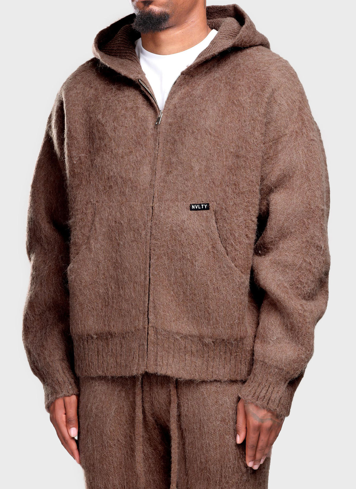 Mohair Zip Hoodie - Brown